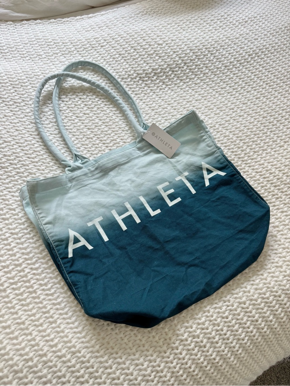 Athleta Ombre Teal to Light Blue Canvas Tote